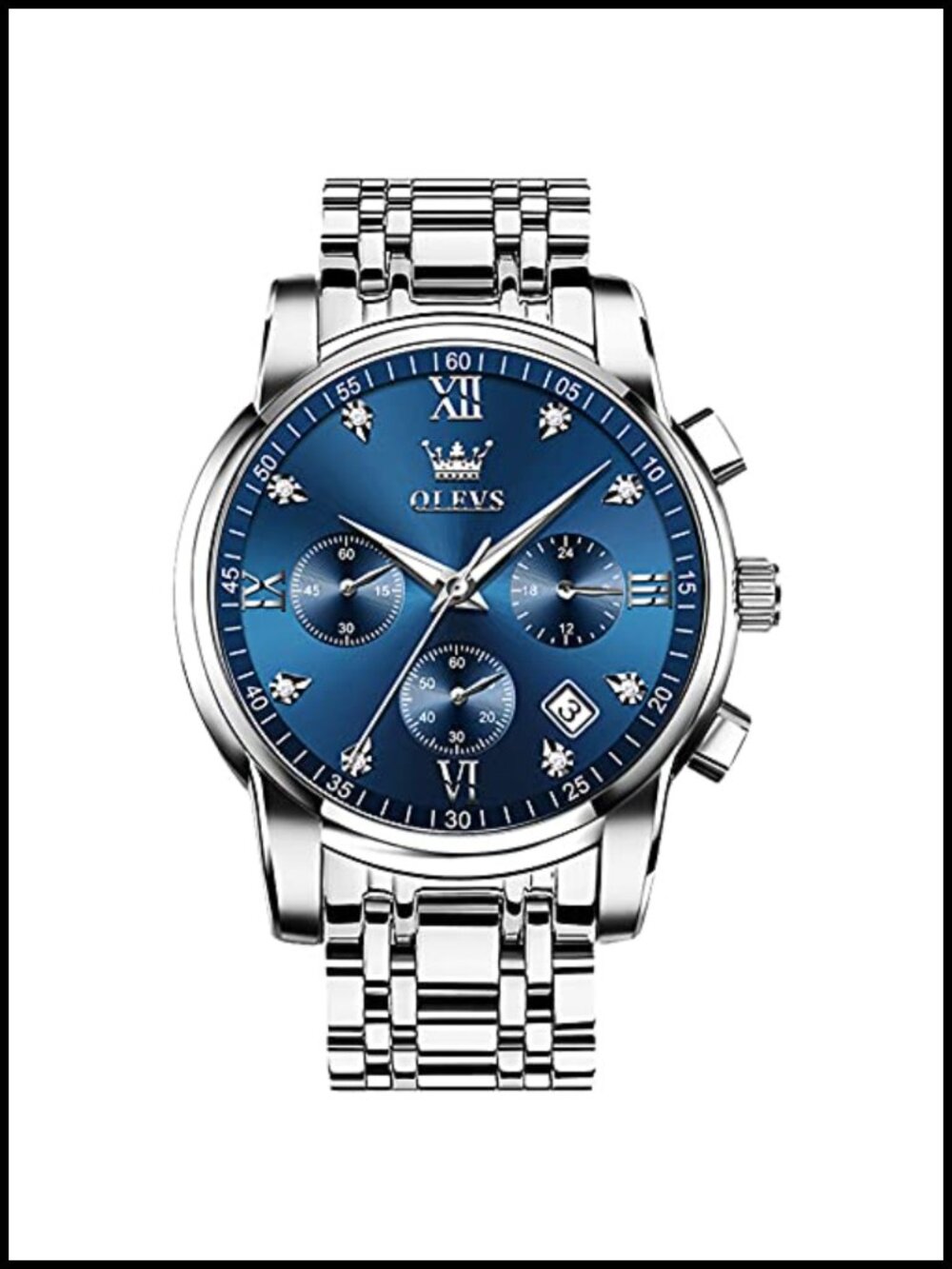 Men's Stainless Steel Chronograph Watch Big Face Analog Quartz Waterproof Dress